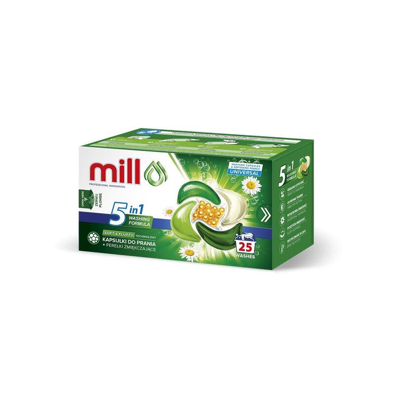 Mill Pro Cápsulas 5k Para Lavar + Perlas Suavizantes Universal 25 Unidades (Paquete Colectivo De 8 Unidades)