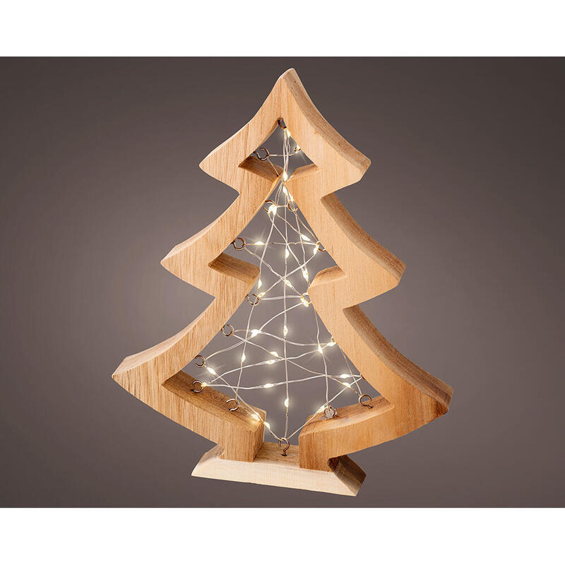 Mini Abeto Microled, De Madera; Luz Blanca Calida Fija, 36 Leds, 22x3,5x27cm. Lumineo
