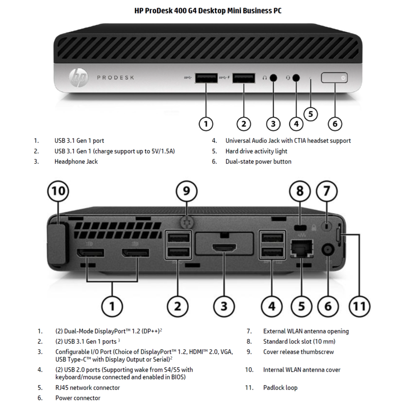 Mini Pc Reacondicionado Hp Grade A Prodesk 400 G4 I3-8100t 8gb 128gb Ssd Intel Uhd Graphics 630 W11 Pro