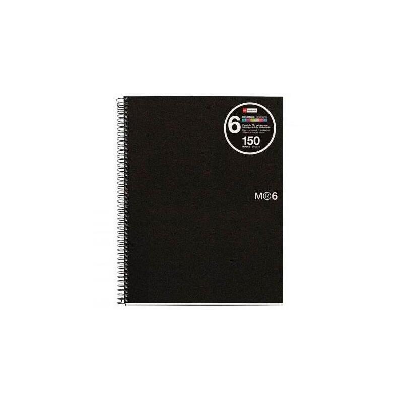 Miquelrius Cuaderno Espiral Microperforado 150 Hojas 5x5 Tapas Polipropileno Y 6 Franjas De Color A5 Negro