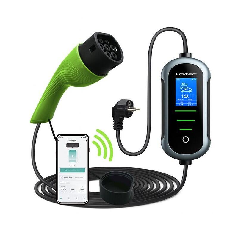 Mobilna Ladowarka Do Samochodu Elektrycznego Ev Z Regulacja 2w1 Typ2 3.5kw 230v Wi-Fi Tuya Smart Life Lcd 5m