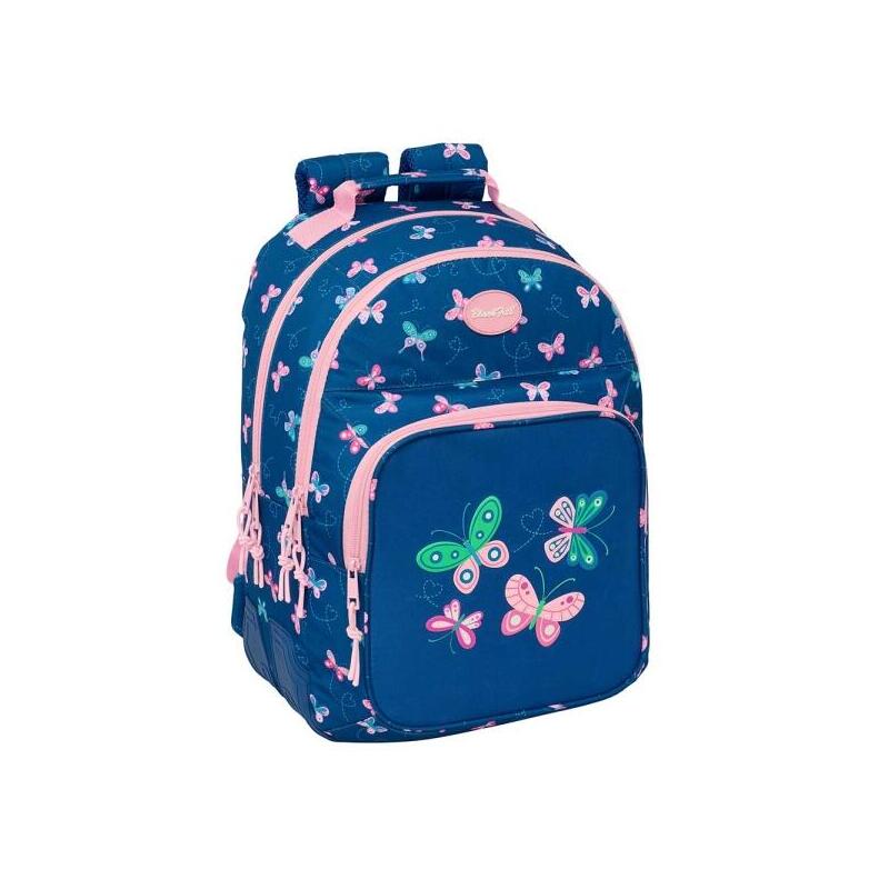Mochila Safta Blackfit8 Mariposas Con 2 Compartimentos - Antirozaduras - Adaptable A Carro - Portabotellas - Tirador
