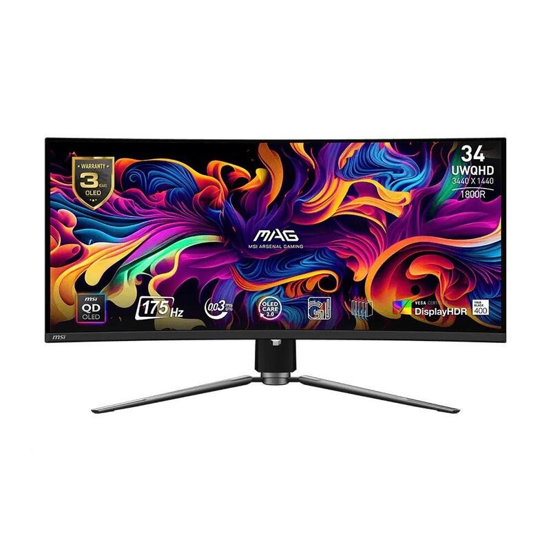 Monitor Msi Mag 341cqp Qd-Oled 34" 3440x1440 Uwqhd 1800r 175hz 0.03ms 250cd M2 2xhdmi 2.1 1x Dp 1xtype-C 2x Usb 2.0 Type-A 1x Usb 2.0