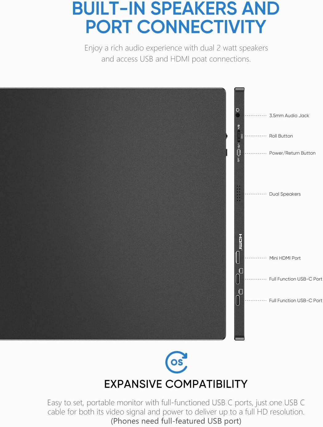 Monitor Portátil Arzopa A1 Gamut De 15.6" Fhd Ips Con Hdmi Usb-C Para Pc Mac Ps5 Switch