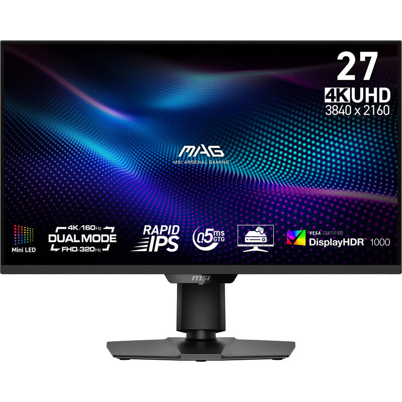 Msi Mag 274updf E16m 27" Rapid Ips Miniled Uhd 160 320hz 0.5ms 2xhdm2.1 Dp Usb Tipo C Dpalt Pd15w Pivot