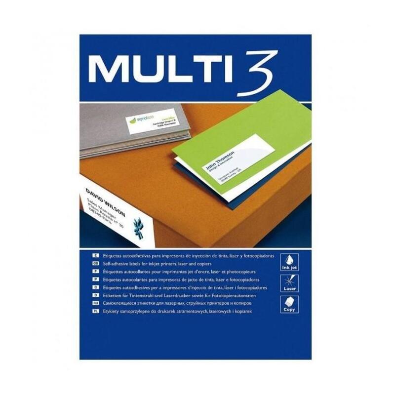 Multi-3 Etiquetas Adhesivas 70x36mm Inkjet/Láser C/Rectos 24 X 100h Blanco