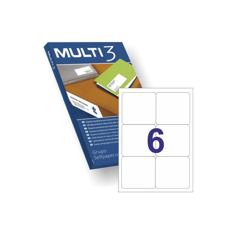 Multi-3 Etiquetas Adhesivas 99,1x93,1mm Inkjet/Láser C/Romos 6 X 100h Blanco