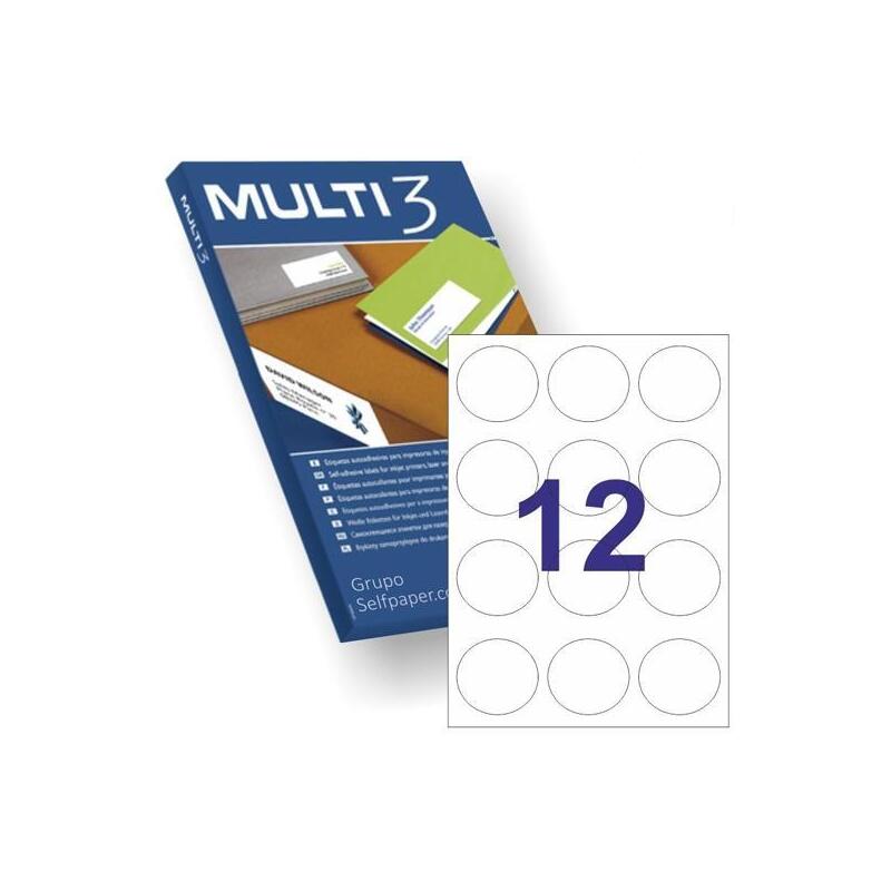 Multi-3 Etiquetas Adhesivas Circulares Ø60mm Inkjet/Láser 12 X 100h Blanco