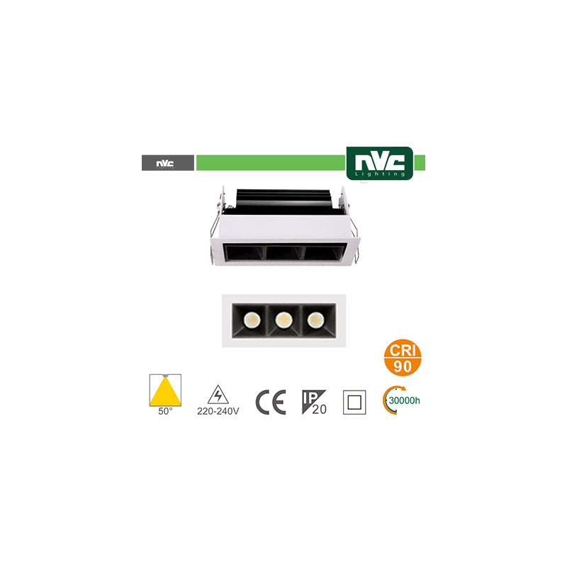 Multi-Lamp Recessed 3x3w 530lm 4000k 50 ° >90cri