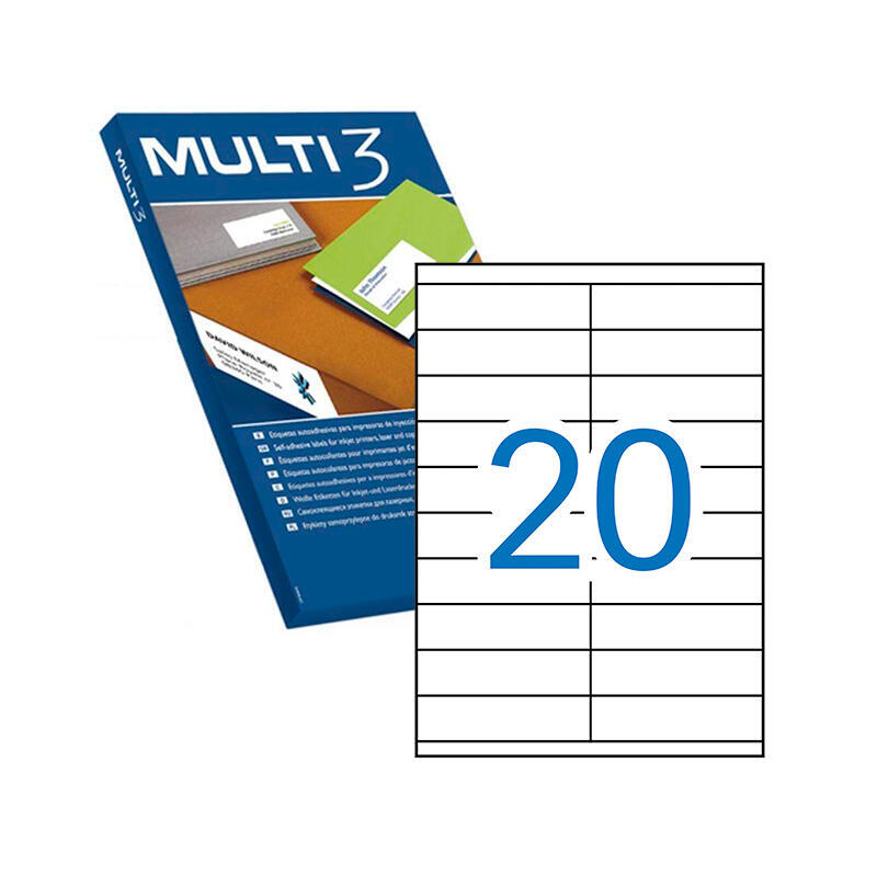 Multi3 Pack De 10.000 Etiquetas Blancas Cantos Rectos Tamaño 105.0x29.0mm Con Adhesivo Permanente Para Multiples Usos