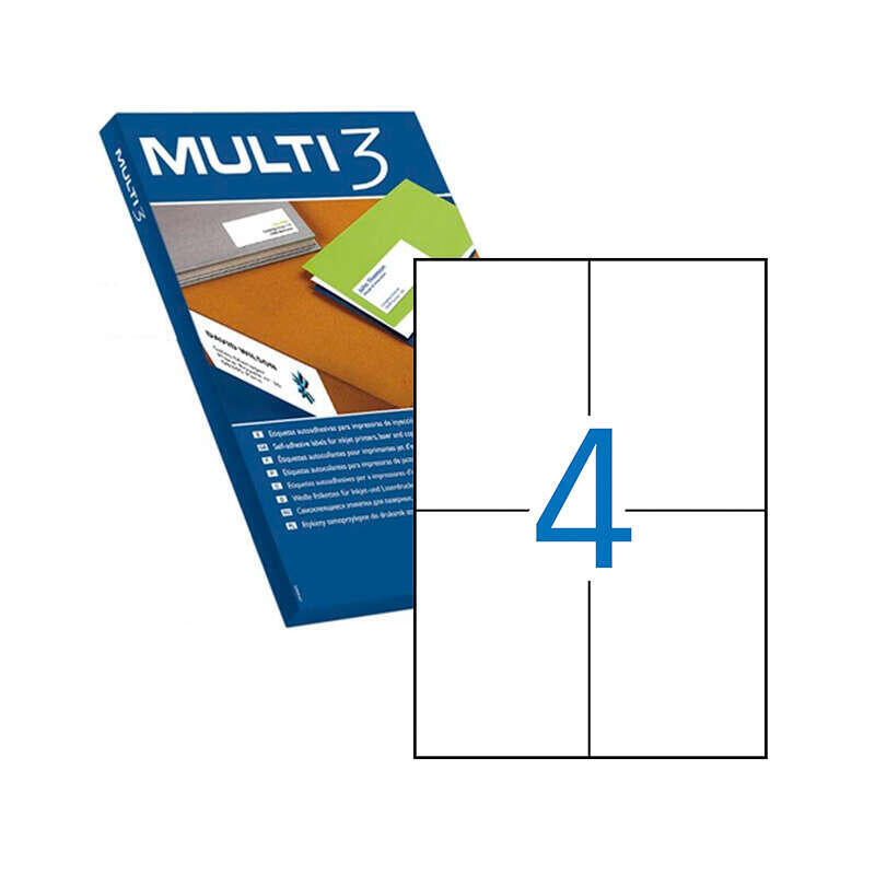 Multi3 Pack De 400 Etiquetas Blancas Cantos Rectos Tamaño 105.0x148.0mm Con Adhesivo Permanente Para Multiples Usos