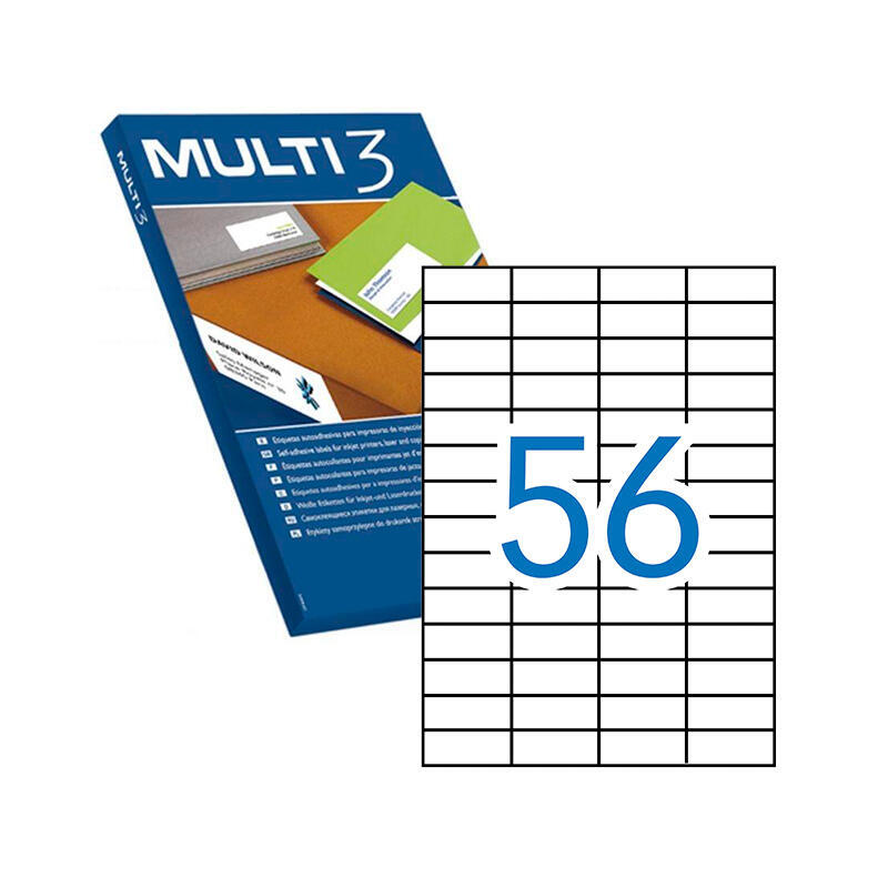 Multi3 Pack De 5.600 Etiquetas Blancas Cantos Rectos Tamaño 52.5x21.2mm Con Adhesivo Permanente Para Multiples Usos