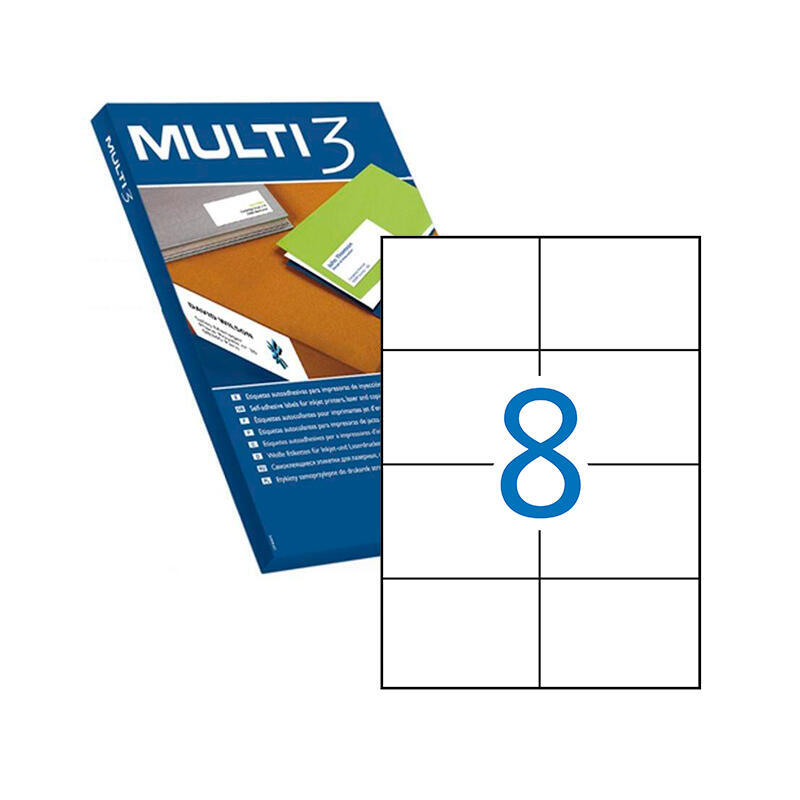 Multi3 Pack De 800 Etiquetas Blancas Cantos Rectos Tamaño 105.0x74.0mm Con Adhesivo Permanente Para Multiples Usos