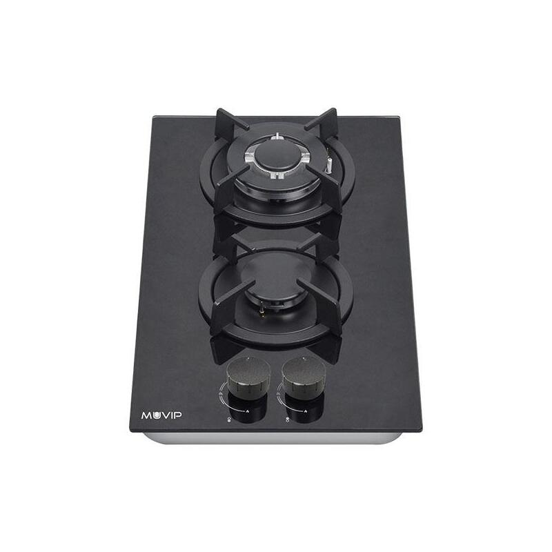 Muvip Mv0627 Cocina De Gas Encastrable - 2 Zonas De Coccion De 26cm - Quemador Y Soportes De Hierro Fundido - Cristal