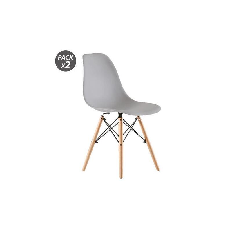 Muvip Pack 2 Sillas Design D100 - Patas Macizas De Madera - Color Gris