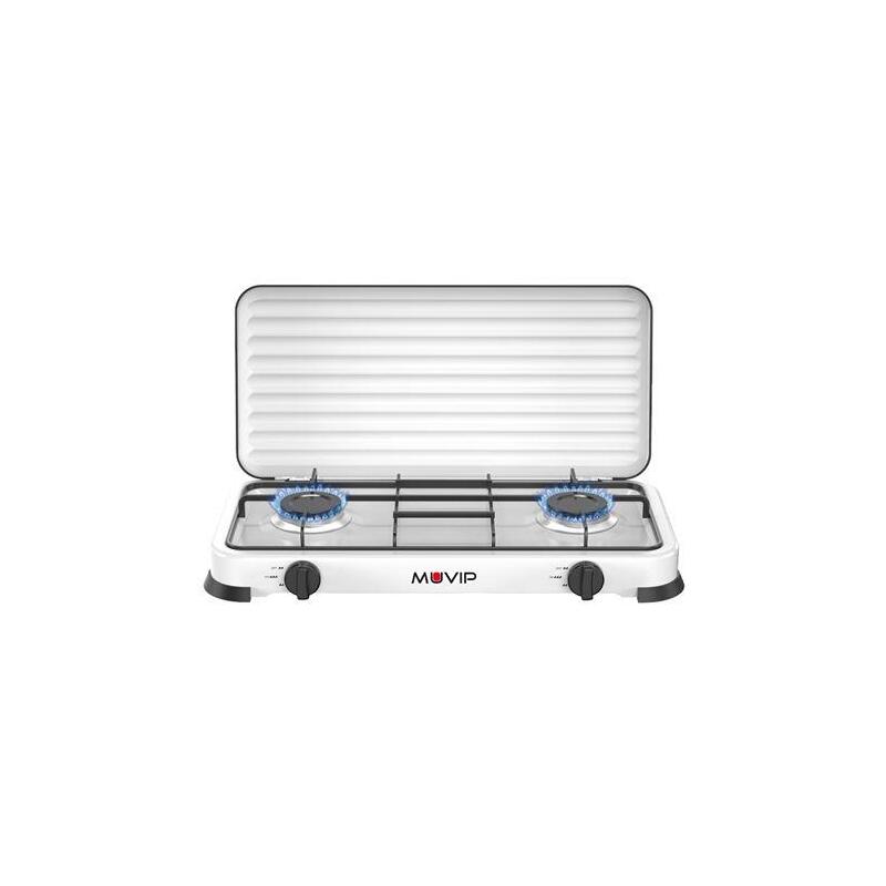 Muvip Vulcano Cocina De Gas Con 2 Fuegos - Tapa Protectora - Patas De Goma - Superficie Esmaltada - Quemador Extraible