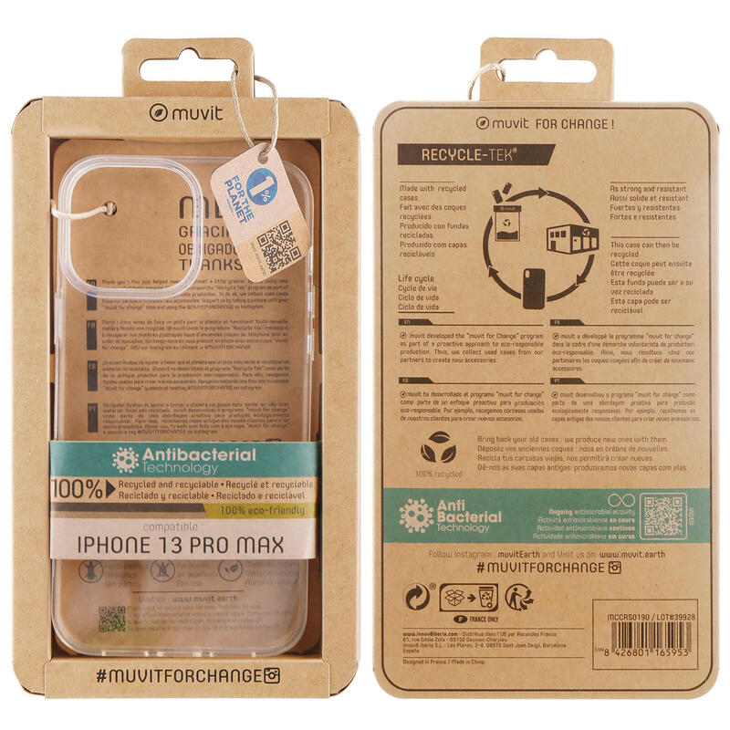 Muvit For Change Funda Apple Iphone 13 Pro Max Recicletek Antibacterias Transparente