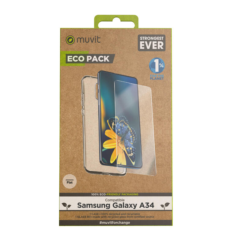 Muvit For Change Funda Compatible Con Samsung Galaxy A34 + Protector De Pantalla Vidrio Templado Plano