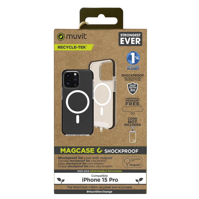 Muvit For Change Funda Recycletek Magsafe Shockproof 3m Compatible Con Apple Iphone 15 Pro Transparente/Negra