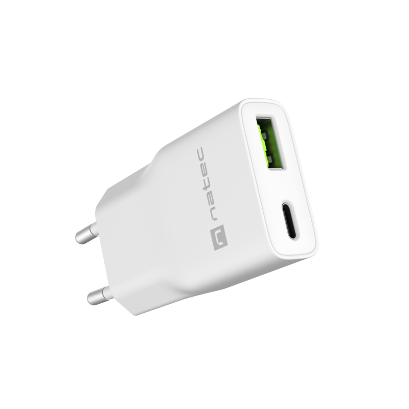Natec Usb Charger Ribera Gan Slim Usb-A+Usb-C 20w White