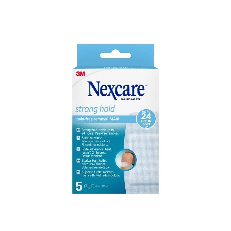 Nexcare Strong Hold Pack De 5 Apositos Para Heridas - 50x101mm - Retirada Sin Dolor - Reposicionables - Para Pieles