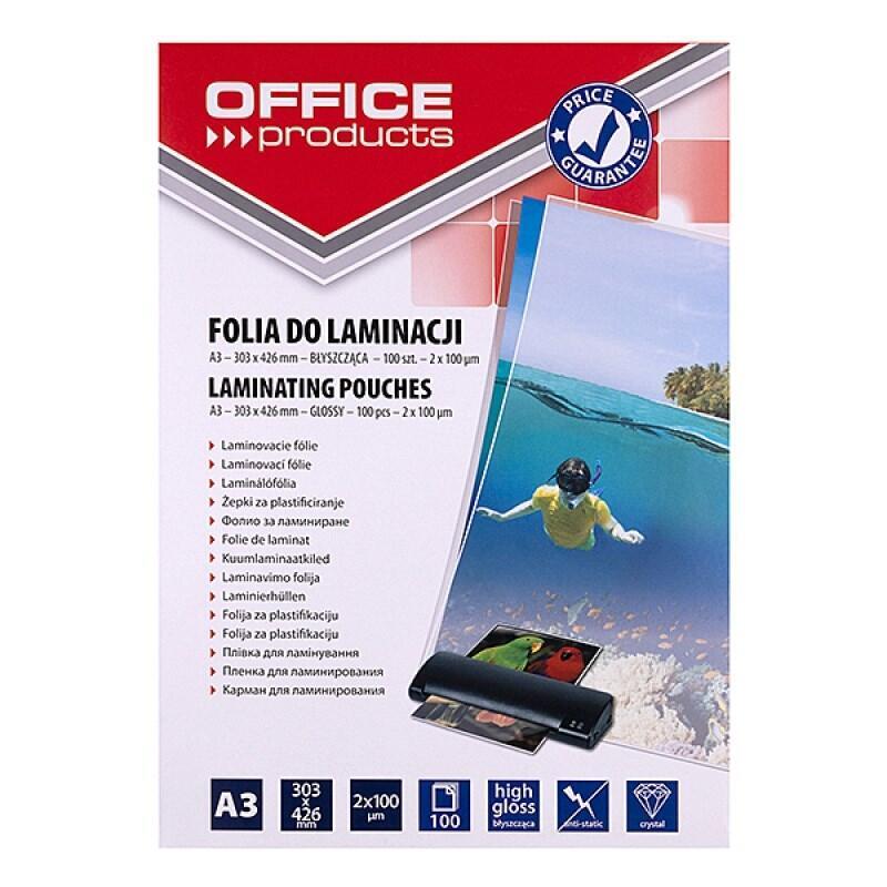 Office Products Láminas De Plastificado, A3, 2x100 ?M, Brillantes, 100 Unidades, Transparentes