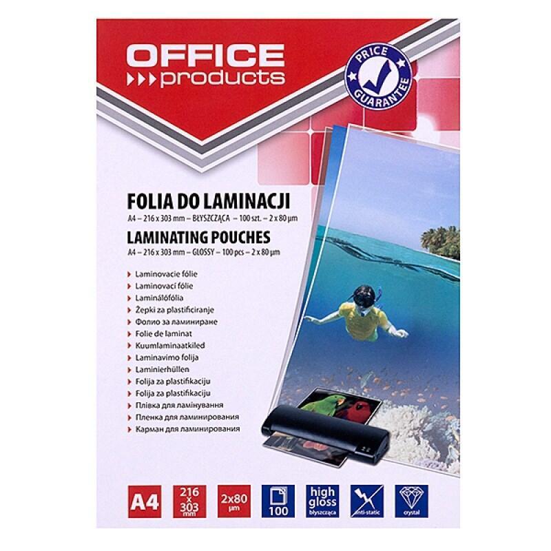 Office Products Láminas De Plastificado, A4, 2 X 80 ?M, Brillantes, 100 Unidades, Transparentes