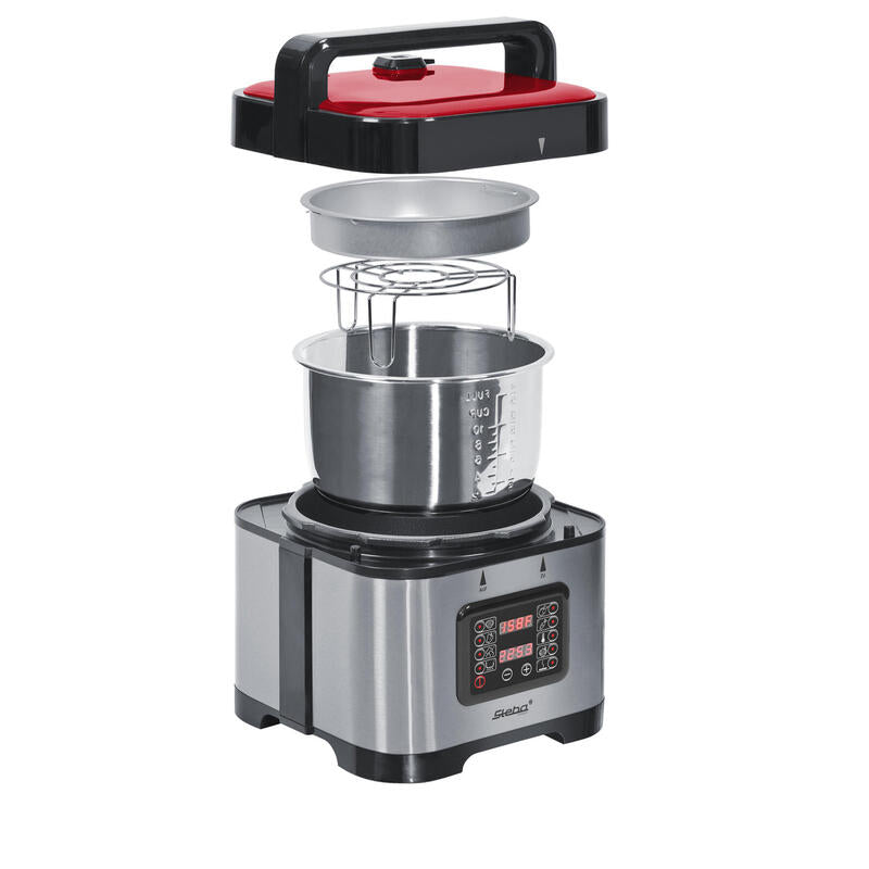 Olla Multicocina/Olla A Presión Steba Dd 1 Eco, Multicocción Acero Inoxidable/Rojo, 900 Vatios, 5 Litros 050300