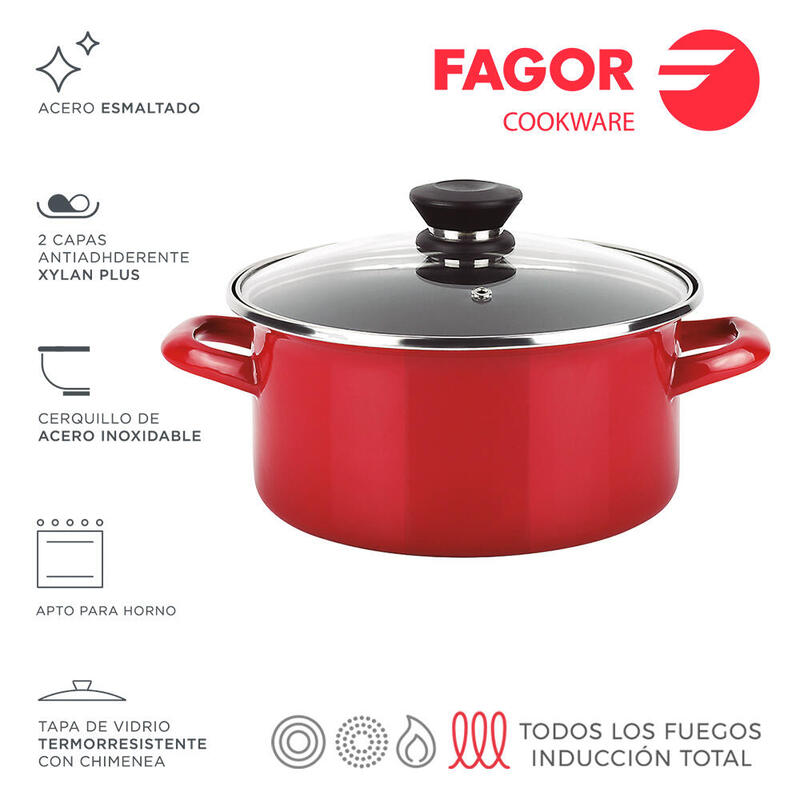 Olla Optimax + Tapa Roja Acero Aisi 430 Fagor Ø24x13cm