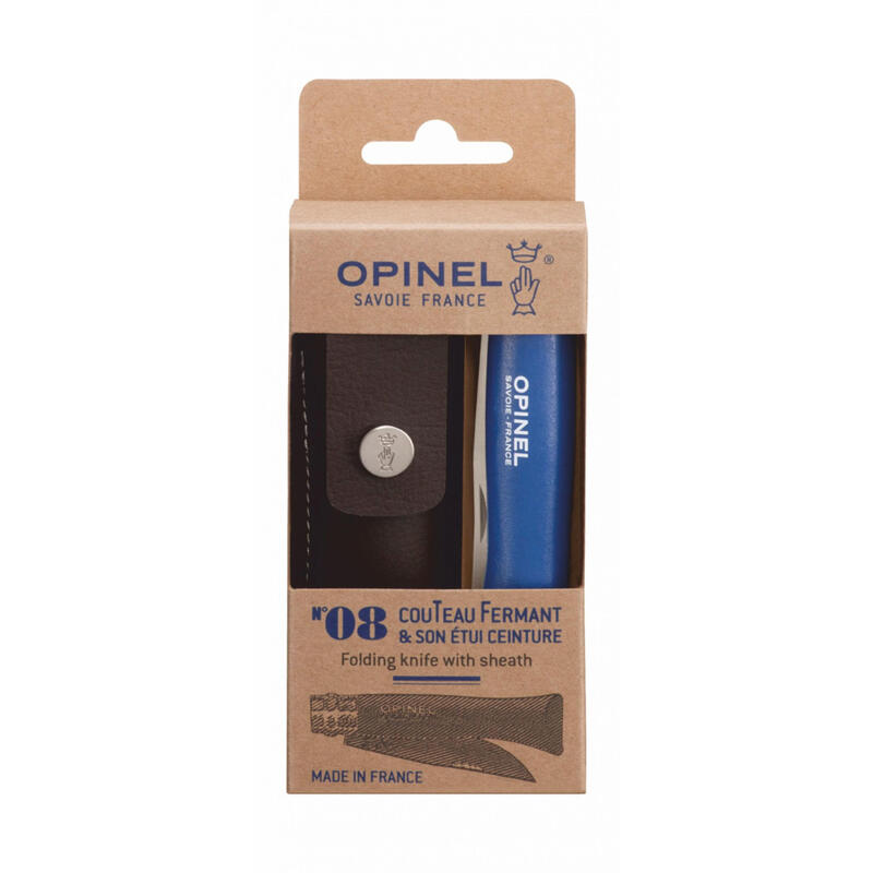 Opinel Navaja De Bolsillo No. 08 Inkl. Kunstlederetui, Blau