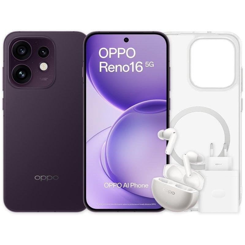 Oppo Reno16 5g 8gb 512gb 6.32" Negro Púrpura Incluye Enco X3s, Funda Y Cargador 80w