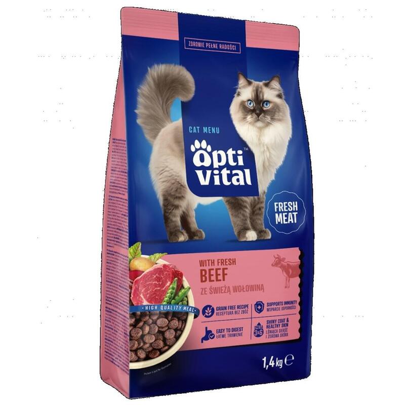 Optivital Alimento Seco - Alimento Completo Para Gatos Adultos Fm Con Carne De Res 1,4 Kg