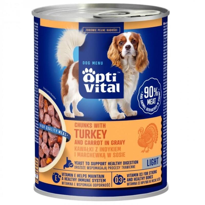 Optivital Lata - Trozos Jugosos Para Perros Adultos Trozos Dietéticos Con Pavo En Salsa 415g
