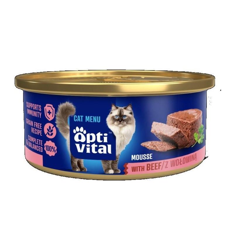 Optivital Mini Lata - Mousse Para Gatos Adultos Con Carne De Res 85g