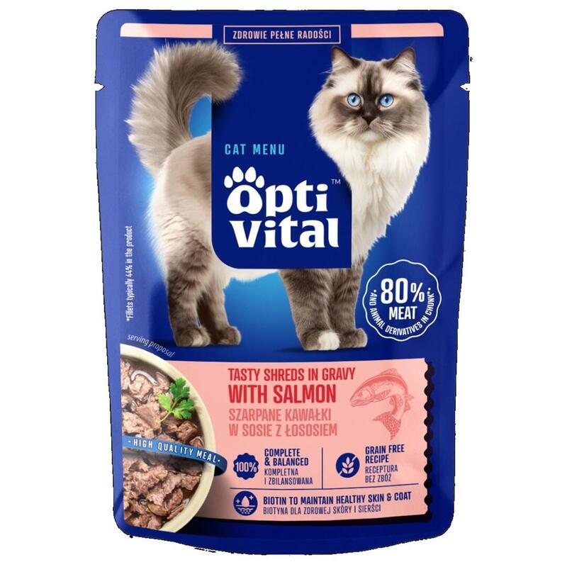 Optivital Trozos Desmenuzados Para Gato Con Salmón En Salsa 85g