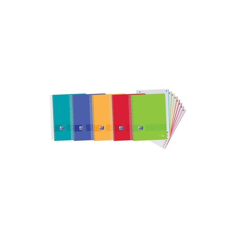Oxford Europeanbook 8 Live & Go Pack De 5 Cuadernos Espiral Formato A4+ Cuadriculado 5x5mm - 160 Hojas Microperforadas Con 4 Taladros - Tapa De Plastico - 8 Bandas De Color - Colores Surtidos