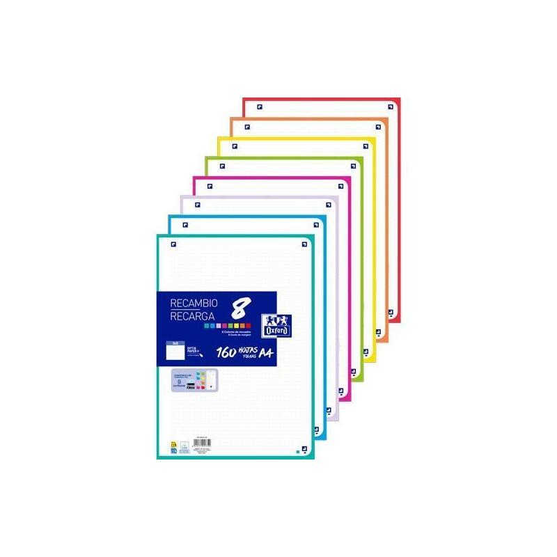 Oxford Recambio Paquete 160 Hojas Sueltas 4 Taladros A4 5x5 8 Colores