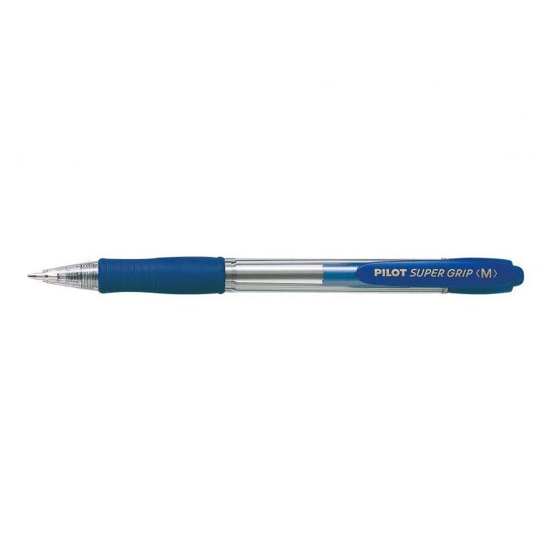 Pack 12 Unidades Pilot Boligrafo De Bola Retractil Supergrip - Punta Redonda 1.0mm - Trazo 0.27mm - Tinta De Aceite - Grip Ergonomico - Color Azul