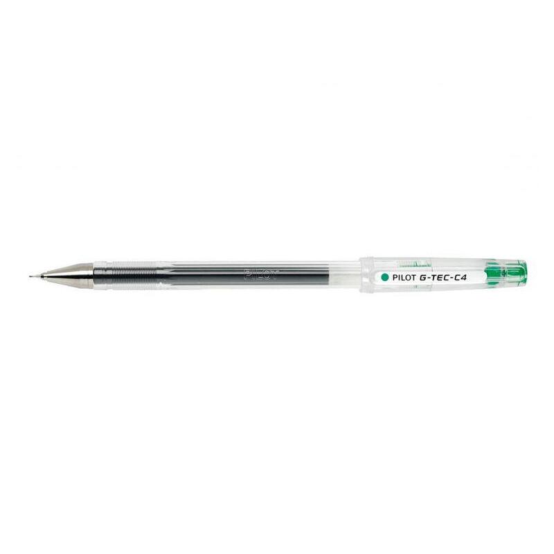 Pack 12 Unidades Pilot Boligrafo De Gel G-Tec C4 - Extra Fino - Recargable - Punta De Bola 0.4mm - Trazo 0.2mm - Color Verde