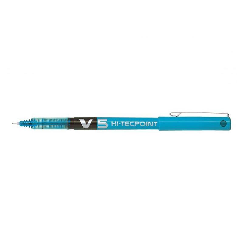 Pack 12 Unidades Pilot Boligrafo De Tinta Liquida V5 Hi-Tecpoint Rollerball - Punta Fina De Aguja 0.5mm - Trazo 0.3mm - Color Azul Claro