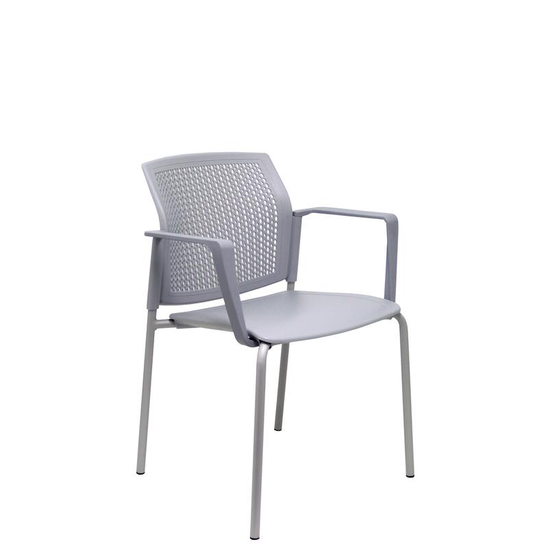 Pack 4 Sillas Sege Pvc Gris, Chasis Gris Con Brazo