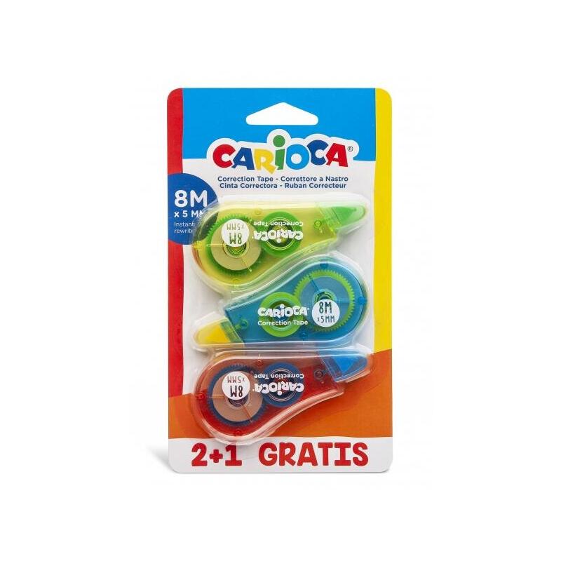 Pack Carioca Corrector De Cinta 2+1 - Cubriente - Se Puede Volver A Escribir Enseguida - Ideal Para Cualquier Tipo De