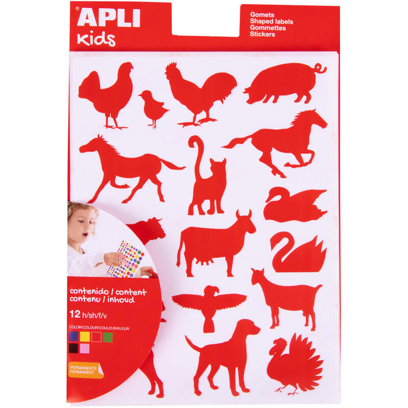 Pack De 10 Unidades Apli Bolsa De Gomets De Adhesivo Permanente Con Formas De Animales De Granja - 204 Gomets Por Bolsa - Desarrolla La Psicomotricidad Fina Y Cumple Con Normas De Calidad Y Seguridad