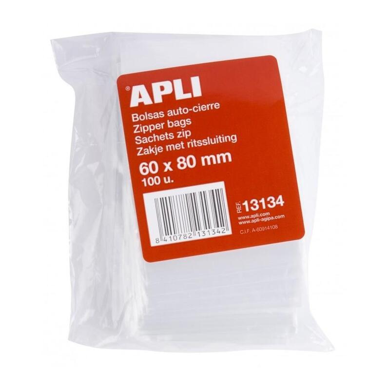 Pack De 10 Unidades Apli Bolsas Autocierre 60x80mm Ldpe Transparente Pack 100 Ud