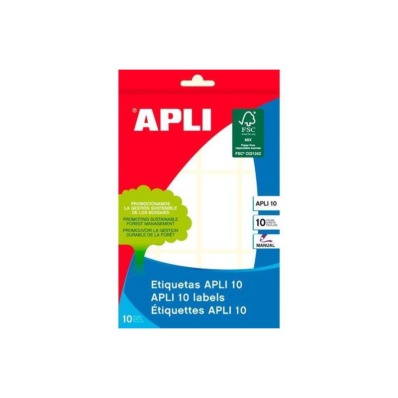 Pack De 10 Unidades Apli Etiquetas Adhesivas 26x54mm Escritura Manual C/Romos 12 X 10h Blanco