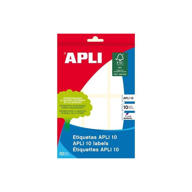 Pack De 10 Unidades Apli Etiquetas Adhesivas 34x67mm Escritura Manual C/Romos 6 X 10h Blanco