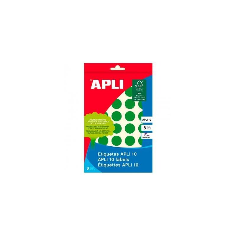 Pack De 10 Unidades Apli Etiquetas Adhesivas Circulares Ø19mm Escritura Manual 40 X 8h Verde