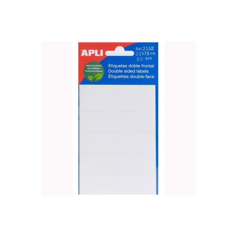 Pack De 10 Unidades Apli Etiquetas Adhesivas Doble Frontal 20x75mm Escritura Manual C/Romos 10 X 5h Blanco