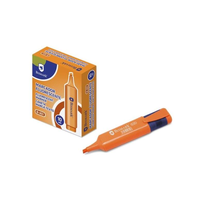 Pack De 10 Unidades Bismark Marcador Fluorescente - Punta Biselada 1 - 5mm Aprox - Tinta Base De Agua - Naranja