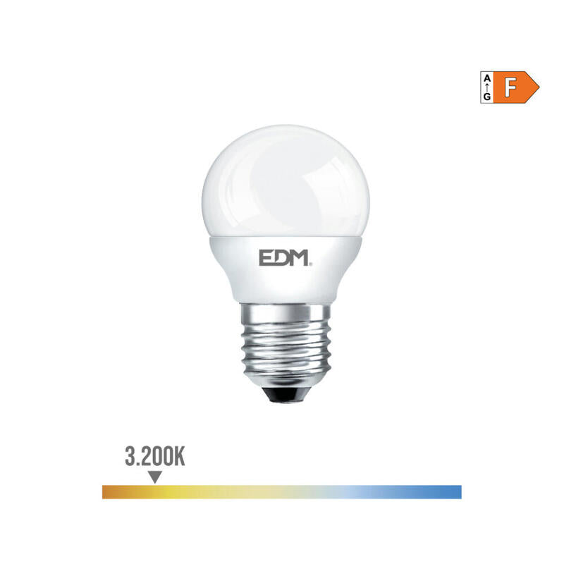 Pack De 10 Unidades - Bombilla Esferica Led E27 7w 600lm 3200k Luz Calida Ø4,5x8,2cm Edm